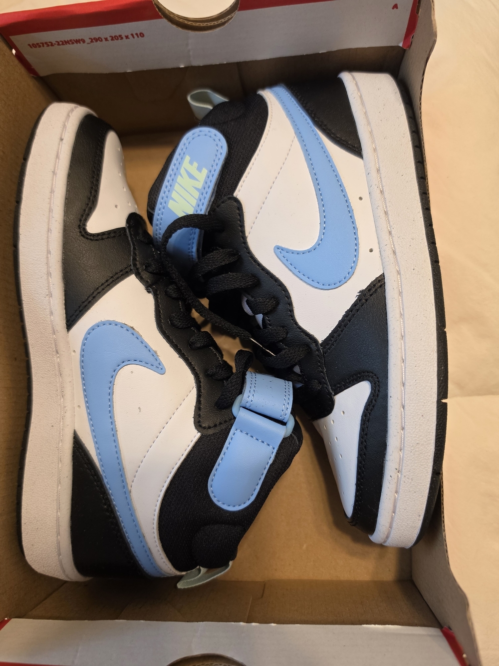 Nike Kids Mid-Top Sneakers in Black, White & Light Blue